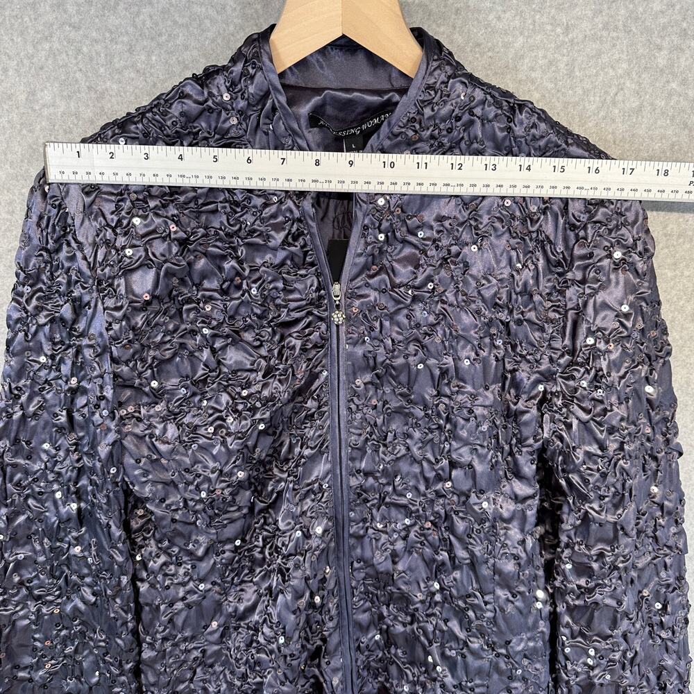 Adressing Jacket Womens Large Gunmetal Gray Sequin Crinkle Embellished Full Zip - Picture 12 of 14